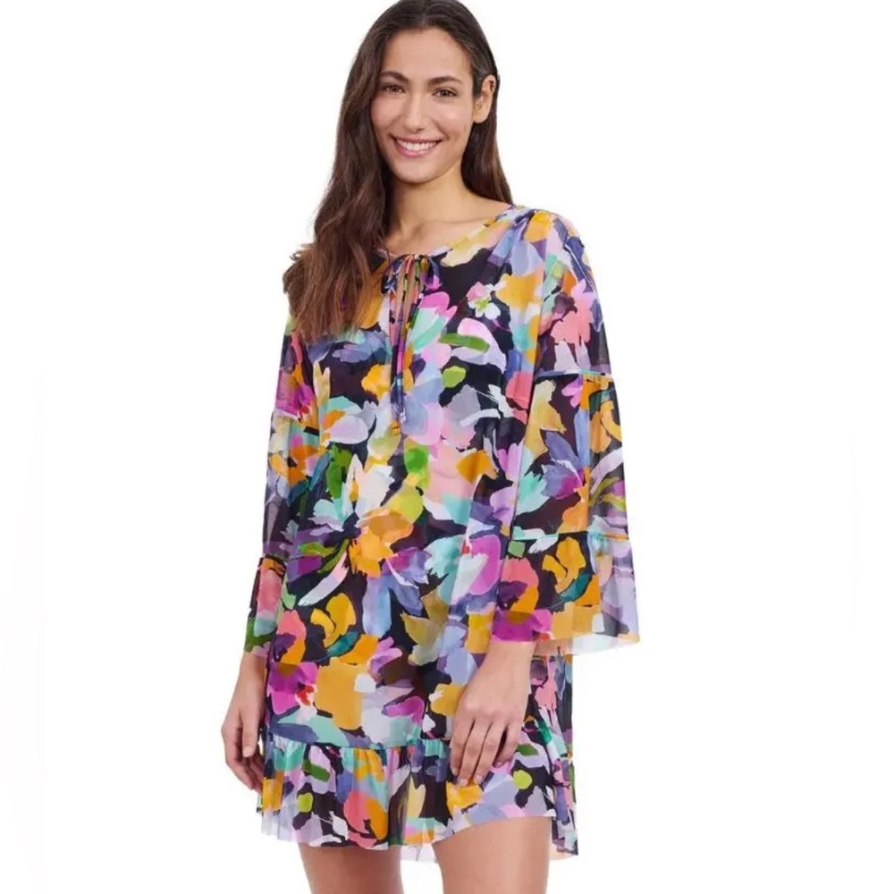 Profile by Gottex Mesh Tunic Floral Multicolor Swim Cover-Up size Small